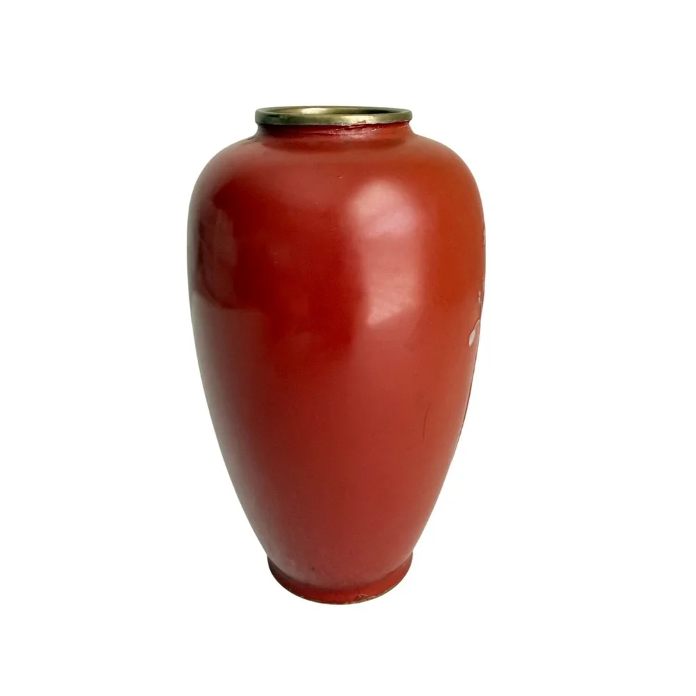 Cinnabar Vase Home Decor Small Red Mother of Pearl Inlay Birds *See Photos